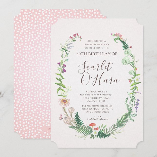 Invitation d'anniversaire floral adulte n'importe  (Devant / Derrière)