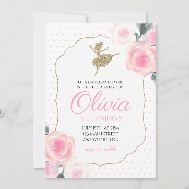 Invitation d'anniversaire Floral Ballerina (Devant)