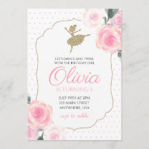 Invitation d'anniversaire Floral Ballerina