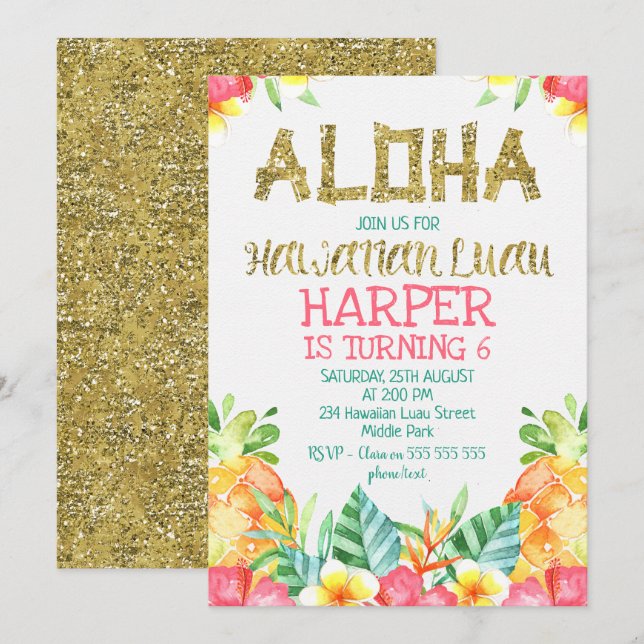 Invitation d'anniversaire Floral Hawaiian Luau (Devant / Derrière)