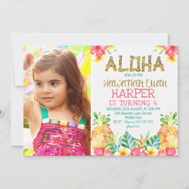 Invitation d'anniversaire Floral Hawaiian Luau (Devant)