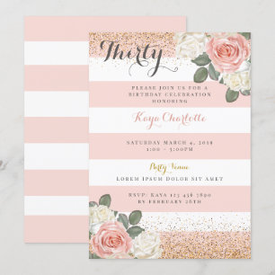 Invitation d'anniversaire Floral Rose Gold pour le