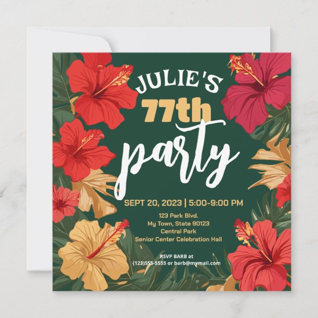 Invitation d'anniversaire floral tropical personna (Devant)