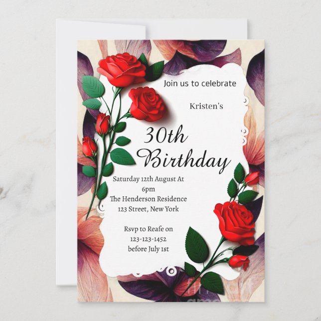 Invitation d'anniversaire florale (Devant)