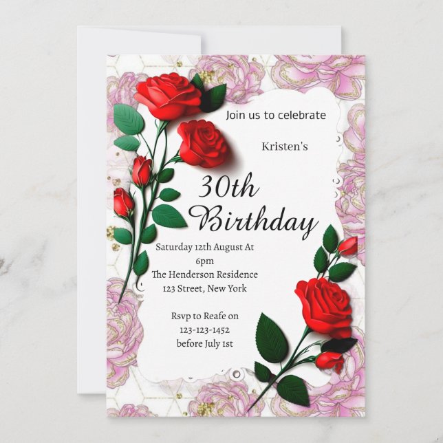 Invitation d'anniversaire florale (Devant)