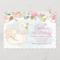 Invitation d'anniversaire florale de cygne - TOUT