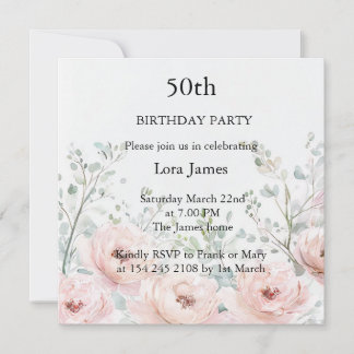 Invitation d'anniversaire florale élégante et fémi