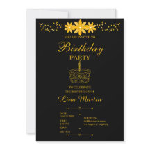 Invitation d'anniversaire florale en or de luxe