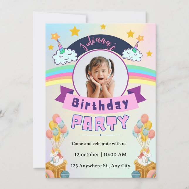 Invitation d'anniversaire florale luxueuse (Devant)