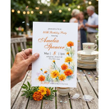Invitation d'anniversaire florale orange aquarelle
