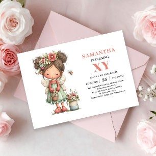 Invitation d'anniversaire florale pastel de fille