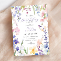 Invitation d'anniversaire florale printemps aquare