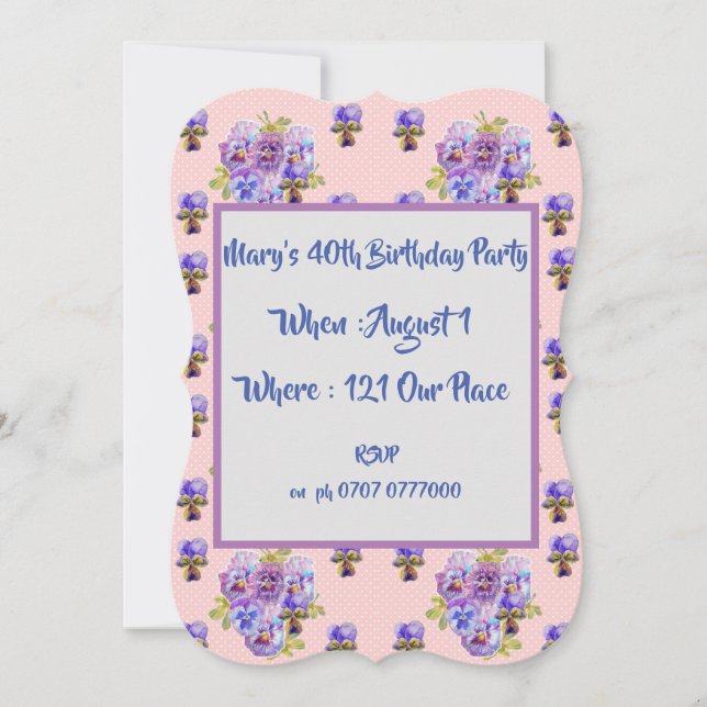 Invitation d'anniversaire florale rose pour femme  (Devant)