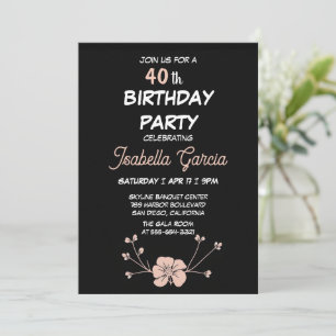 Invitation d'anniversaire florale sombre noire 