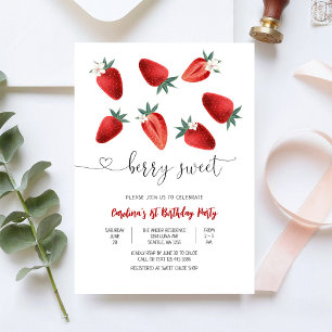 Invitation d'anniversaire fraise douce aux framboi
