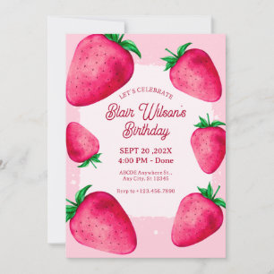 Invitation d'anniversaire fraise rose
