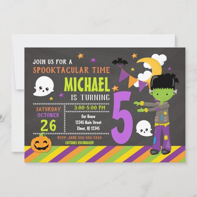 Invitation d'anniversaire Frankenstein Halloween (Devant)