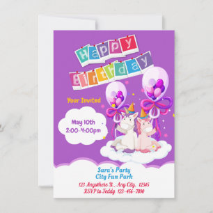 Invitation d'anniversaire Fun Unicorn Balloon
