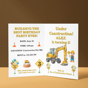 Invitation d'anniversaire garçon en construction
