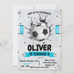 Invitation d'anniversaire garçon football bleu
