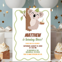 Invitation d'anniversaire garçon koala ondulé mign