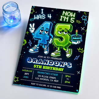 Invitation d'anniversaire garçon Neon Glow 5 ans