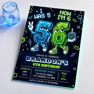 Invitation d'anniversaire garçon Neon Glow 6 ans
