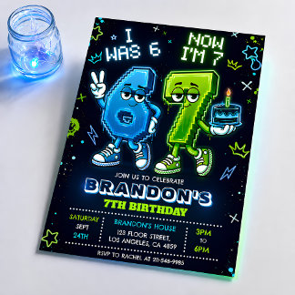 Invitation d'anniversaire garçon Neon Glow 7ème
