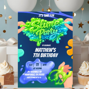 Invitation d'anniversaire garçon slime bleu néon v