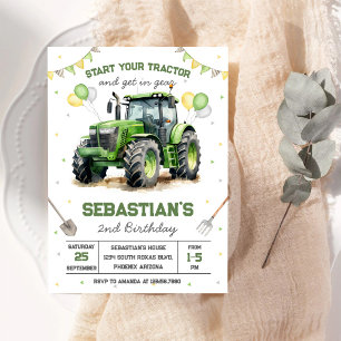 Invitation d'anniversaire garçon tracteur vert