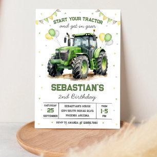 Invitation d'anniversaire garçon tracteur vert
