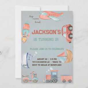 Invitation d'anniversaire garçon transport.