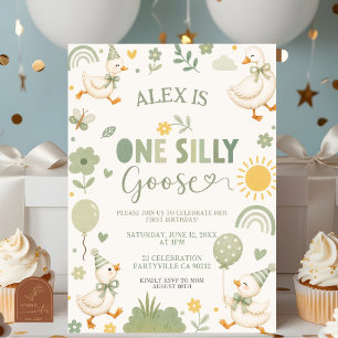 Invitation d'anniversaire Garçon Vert Sauge UN Oie