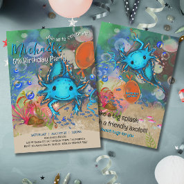 Invitation d'anniversaire garçons Axolotl Aquarell