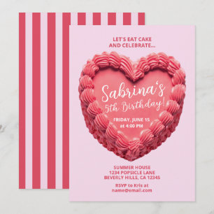 Invitation d'anniversaire Gâteau en forme de cœur