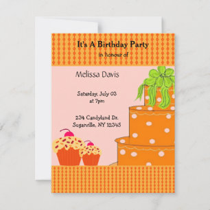Invitation d'anniversaire Gâteau orange et Cupcake