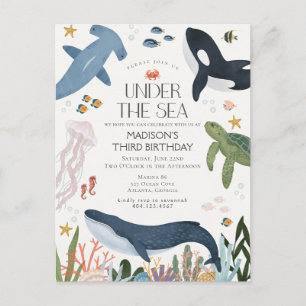 Invitation d'anniversaire genre neutre Sous l'océa
