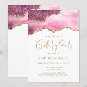 Invitation d'anniversaire Geode d'agate or rose To