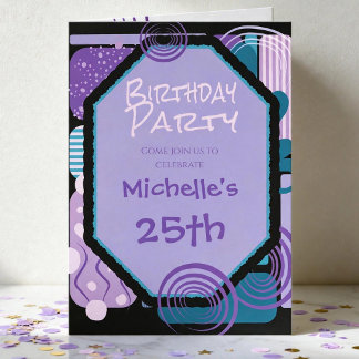 Invitation d'anniversaire géométrique noir violet