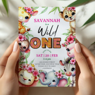 Invitation d'anniversaire Girl Wild One Jungle Saf