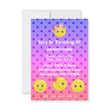 Invitation d'anniversaire Girly Polkadot Emoji