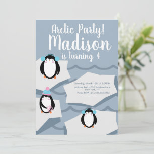 Invitation d'anniversaire glace pingouin moderne d