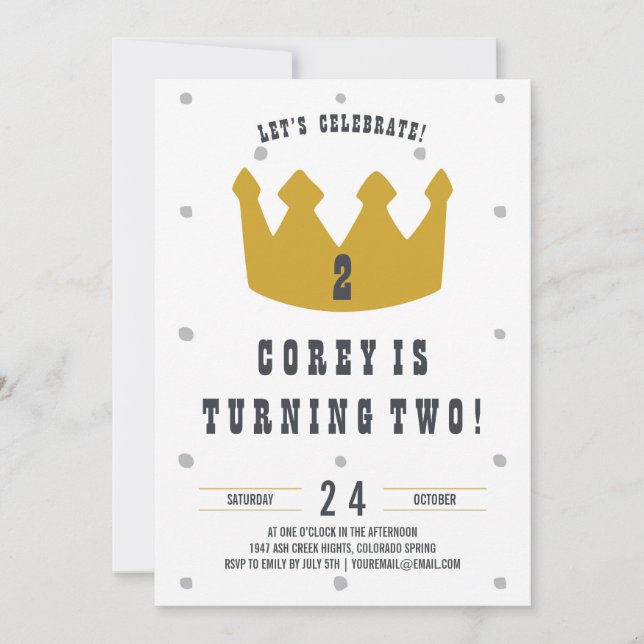 Invitation d'anniversaire Gold Crown (Devant)