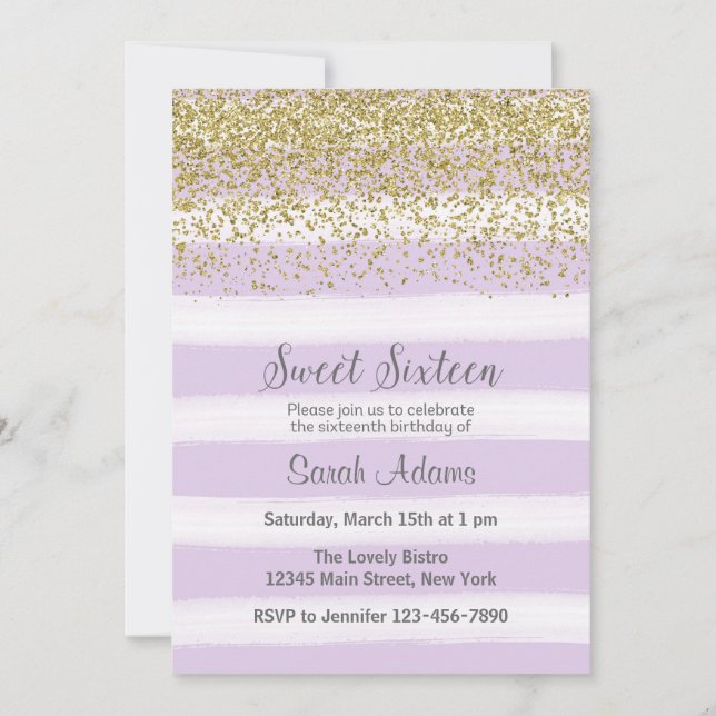Invitation d'anniversaire Gold et Purple (Devant)