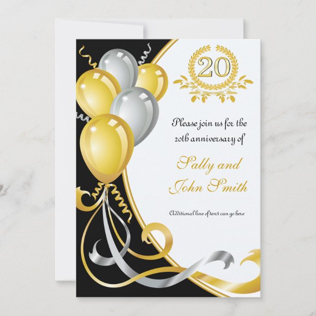 Invitation d'anniversaire Gold & Silver 20e annive (Devant)
