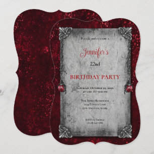 Invitation d'anniversaire gothique rouge foncé