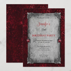 Invitation d'anniversaire gothique rouge foncé
