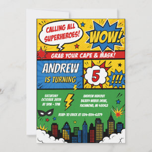 Invitation d'anniversaire graphique de super-héros