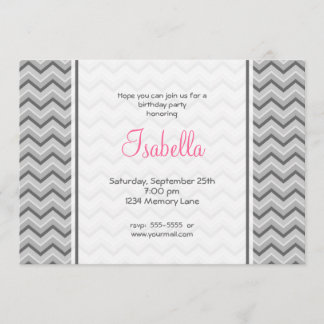 Invitation d'anniversaire Gray & Pink Chevron