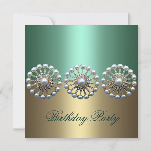 Invitation d'anniversaire Green & Gold Elegant Pea (Devant)